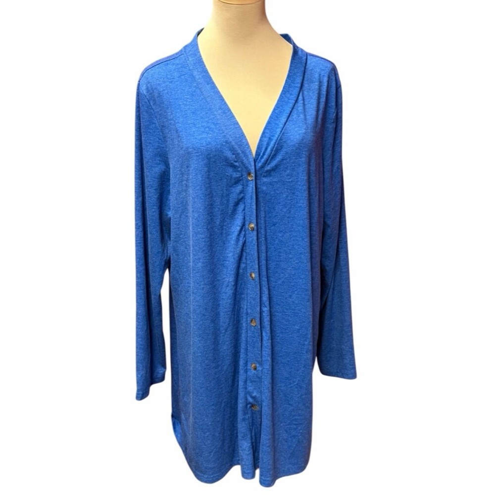 Blue Button Front Long Cardigan Lightweight Knit Duster Size XL